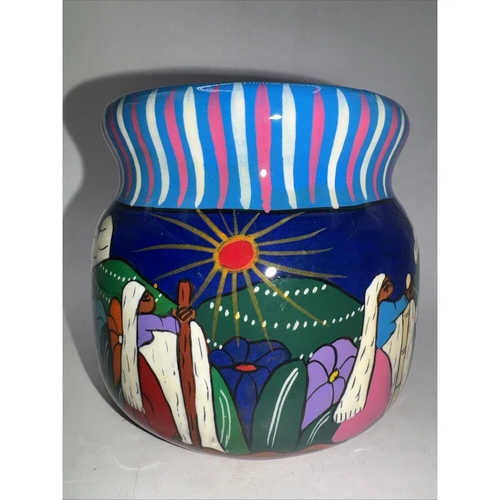 Hand Painted Terracotta Mexican Folk Art Talavera Story Telling Coffee Mug - Picture 2 of 6